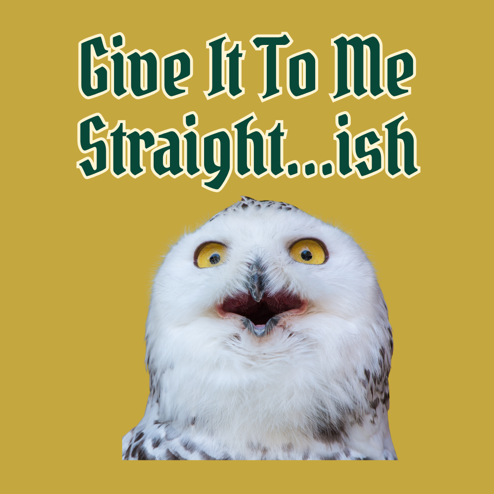 A square graphic with a yellow background, featuring the text 'Give It To Me Straight.